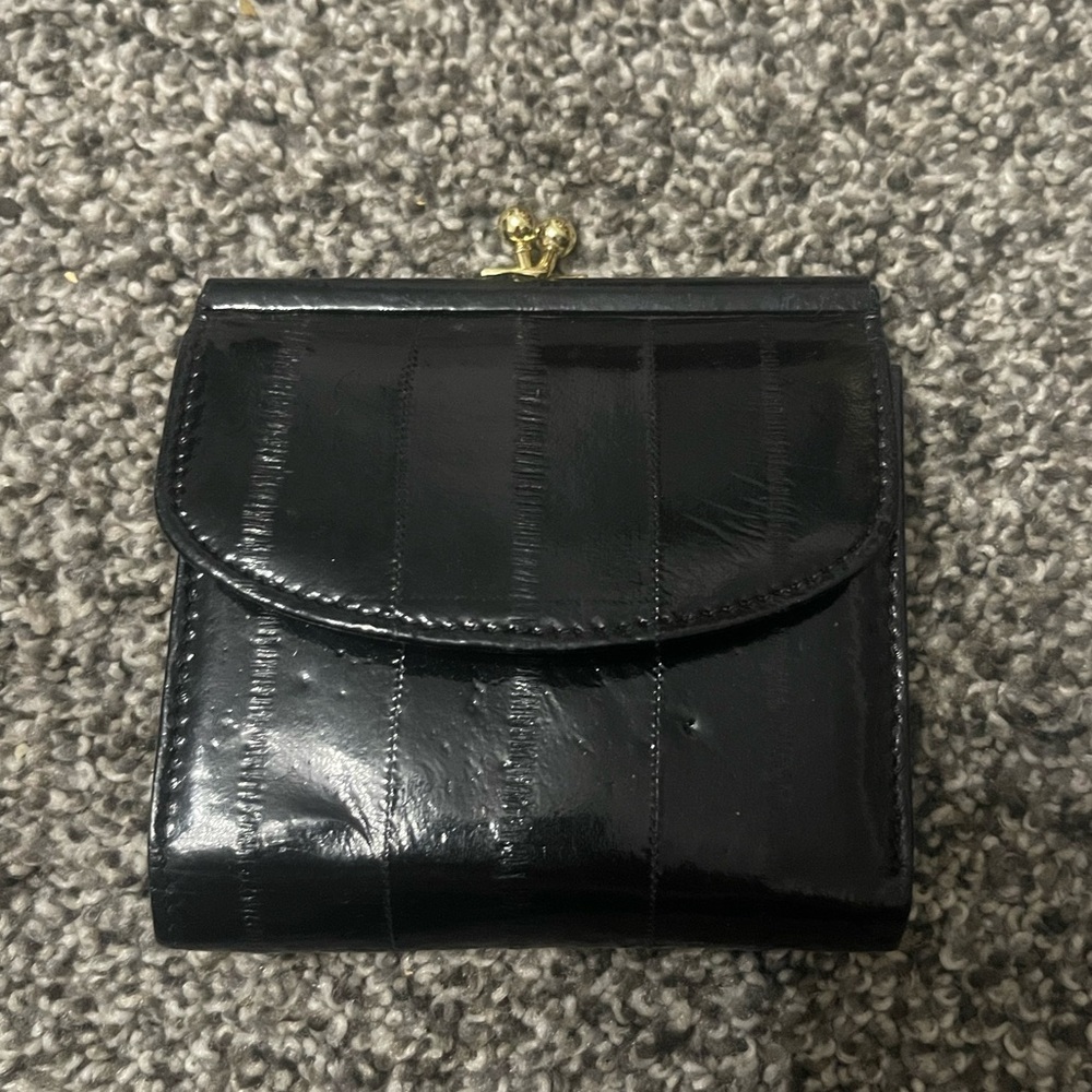 Black Eel Skin Wallet With Coin Pouch